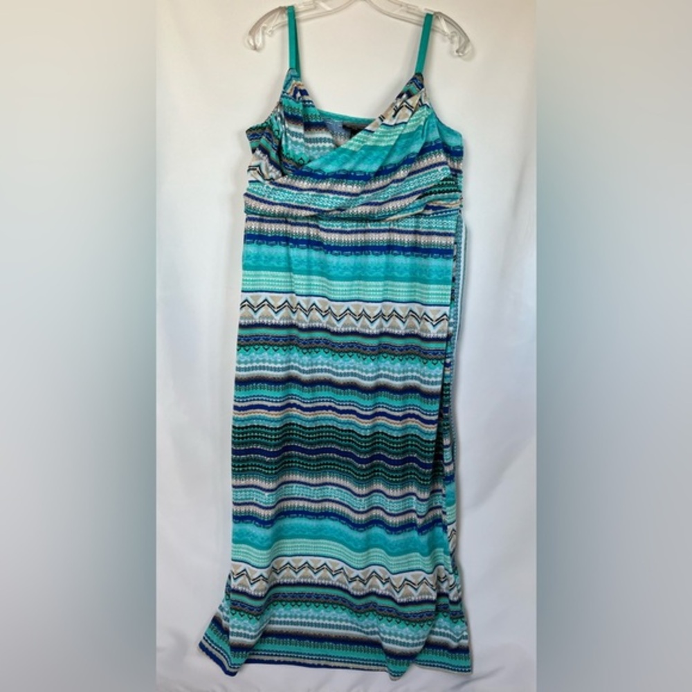 Allison Brittney Plus Womens Geometric Sleeveless Beach Summer Maxi Dress Sz 2X‎